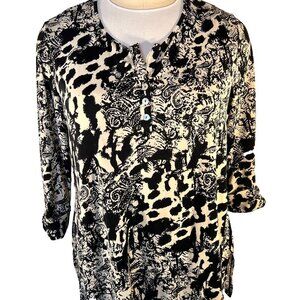 Tunic Top Women's 3X Henley V-Neck Abstract Animal and Paisley Print Split Hem